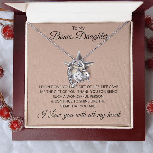 To My Bonus Daughter Forever Love Necklace Gift for Christmas, Special Occasions, Birthday
