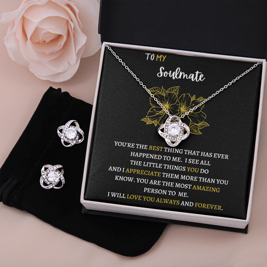To My Soulmate Love Knot Necklace and Earring Set