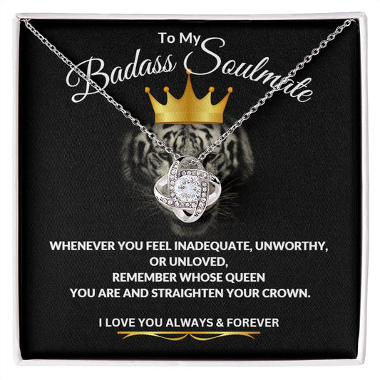 To My Badass Soulmate/ Love Knot Necklace / Mahogany Box with Led Light Valentine's Day Birthday