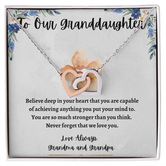 Interlocking Hearts To Our Granddaughter Gift For Christmas, Birthday Gift From Grandparents To Granddaughter Present From Grandma/Grandpa
