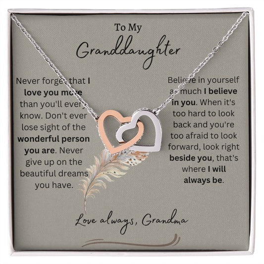 To My Granddaughter, Interlocking Hearts Necklace, Granddaughter Gift, Women's Jewelry, Sentimental Gift Idea, Gift from Grandma