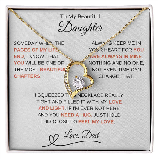 Forever Love Necklace To My Beautiful Daughter, For Daughter, From Dad, Christmas, Valentine's, Birthday, Wedding, Graduation, 1st Communion